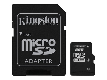 Atminties kortelė Kingston microSDHC CL4, 8GB + SD adapteris