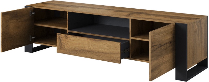 TV staliukas Cama Meble Wood, rudas/juodas/pilkas/ąžuolo, 180 cm x 44 cm x 48 cm