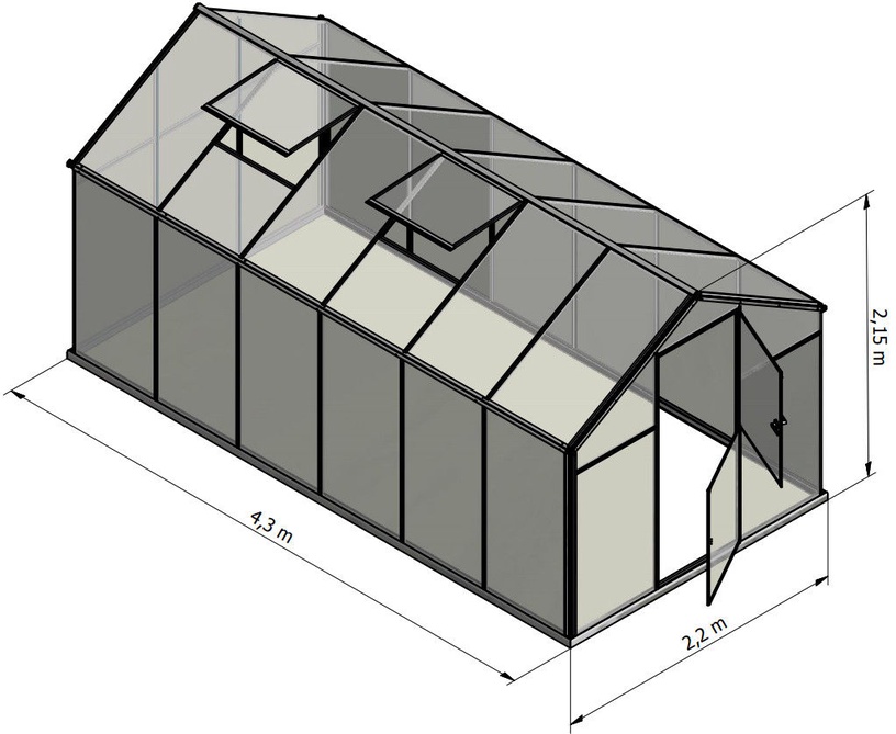 Теплица Sanus, поликарбонат, 4.3 x 2.2 м