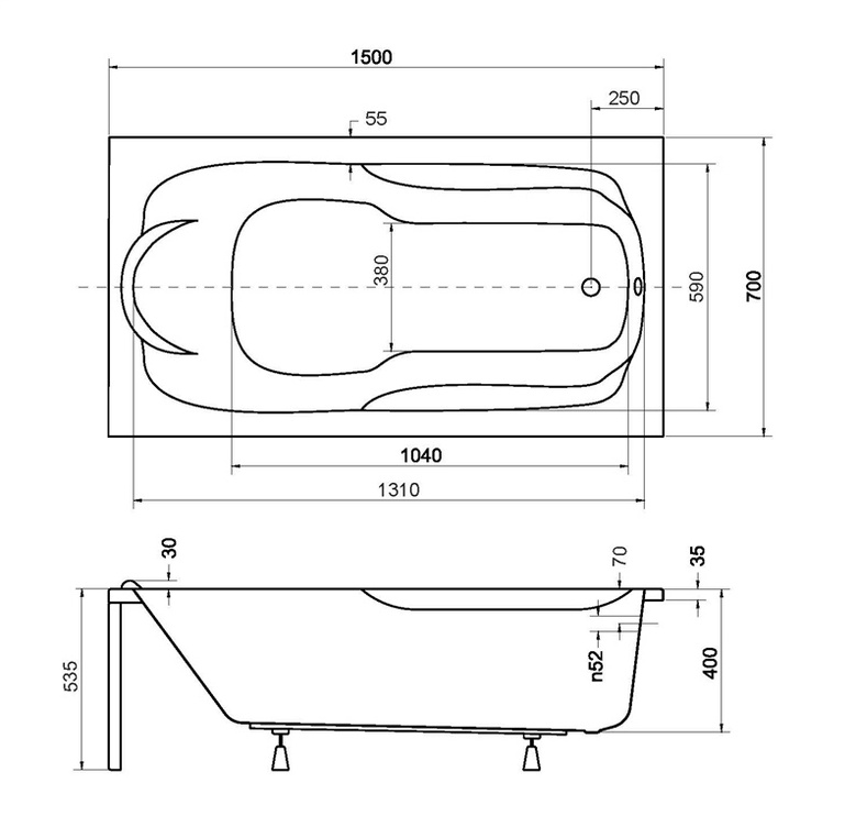 Vann Besco Piramida Bona, 1500 mm x 700 mm x 500 mm, ristkülik