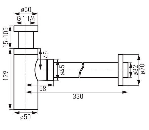 Сифон для умывальника Ferro S282-BL, 134 мм, 50 мм, черный