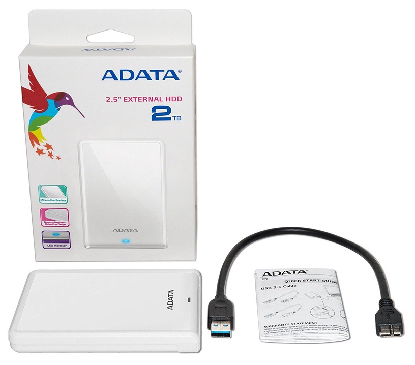 Kietasis diskas Adata HV620S, HDD, 2 TB, balta
