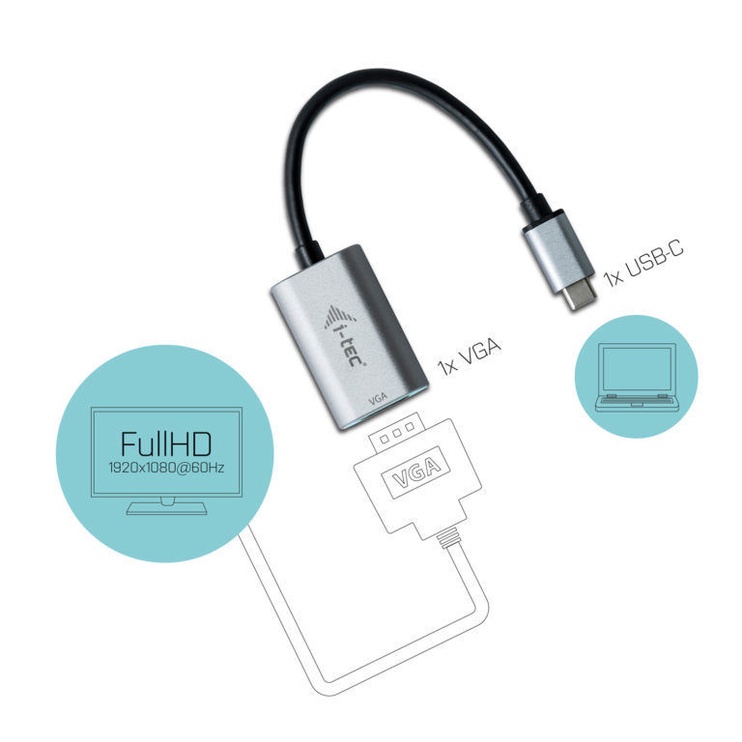 Адаптер i-Tec USB-C To VGA USB-C 3.1 male, VGA 15 pin female, 0.15 м, синий