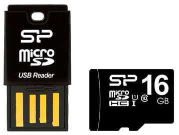 Silicon Power Key USB Card Reader + 16GB microSD Card Black