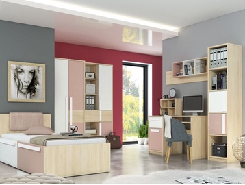 Комплект мебели для детской комнаты ML Meble Drop, коричневый/розовый/серый