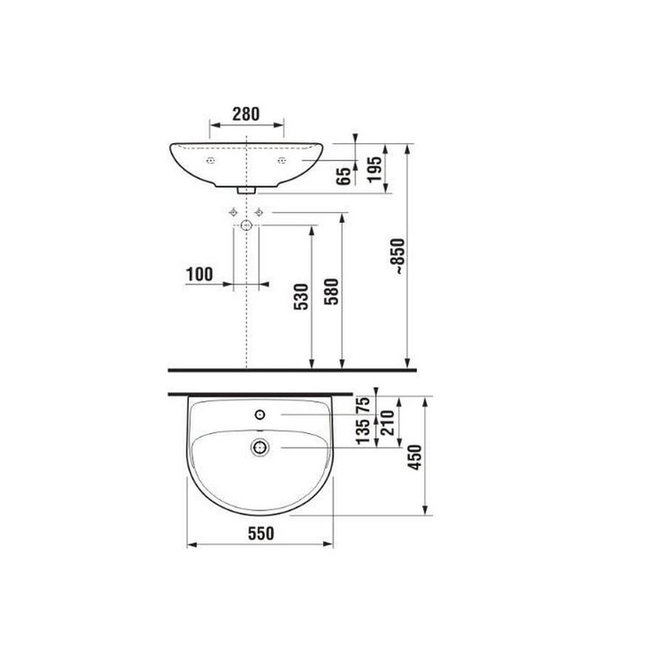 Vannas istabas izlietne Jika Lyra Plus, keramika, 550 mm x 450 mm x 195 mm