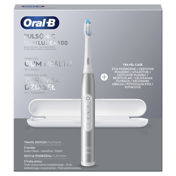 Электрическая зубная щетка Oral-B Pulsonic Slim Luxe 4500 Platinum, белый/серебристый