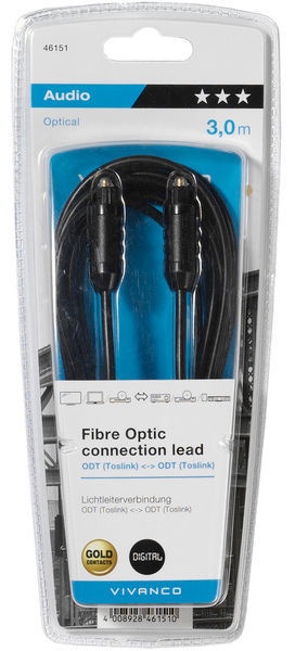 Vads Vivanco Optical Fiber Cable Toslink, Toslink, 3 m, melna