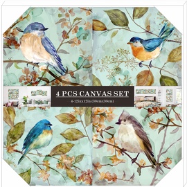 Home4you Printed Pictures Gold Foil 30x30cm 4pcs Birds 84741