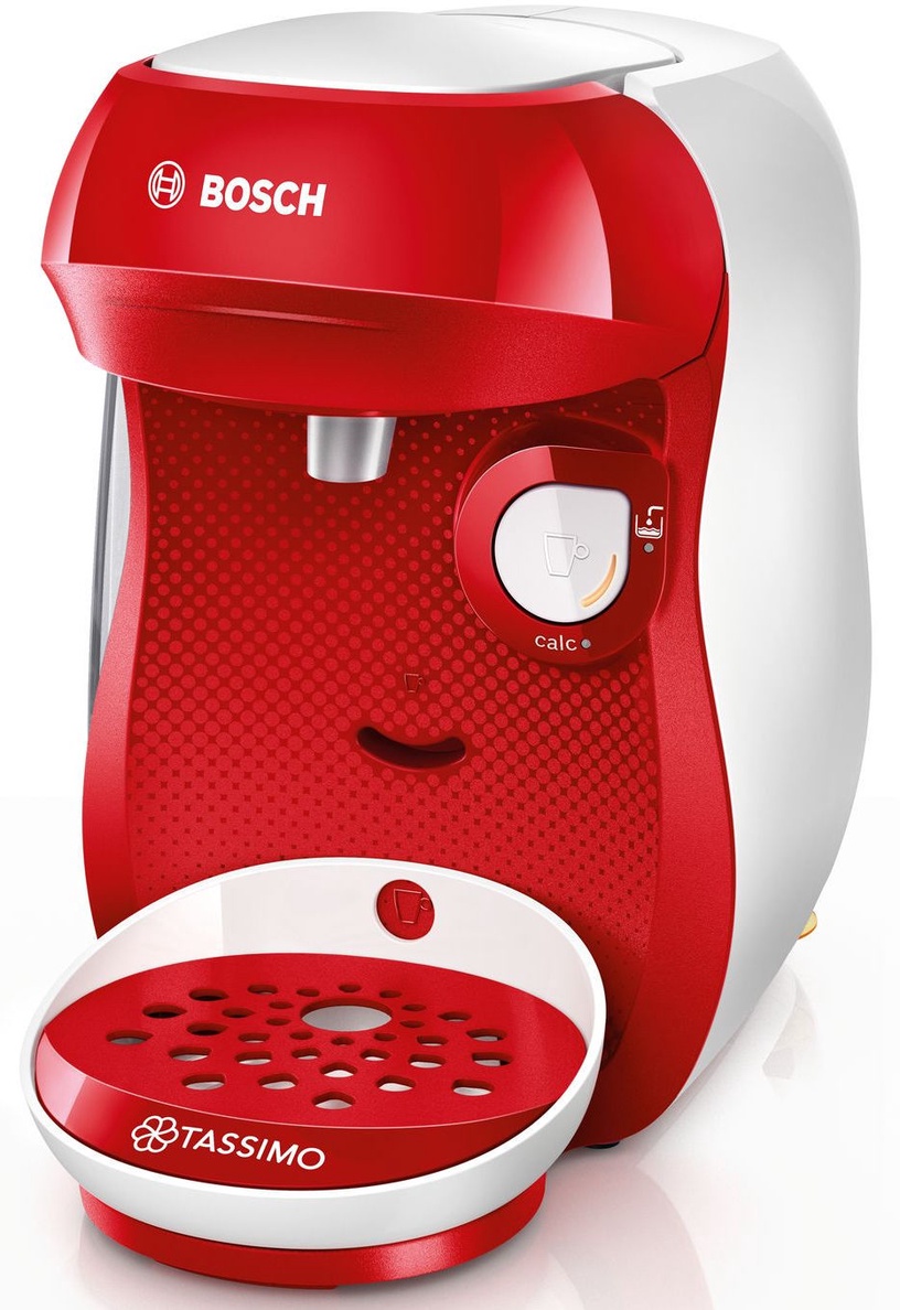 Kapsulas kafijas automāts Bosch Tassimo Happy TAS1006, balta/sarkana