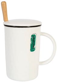 Home4you Mug With Spoon And Lid Leisure 400ml White