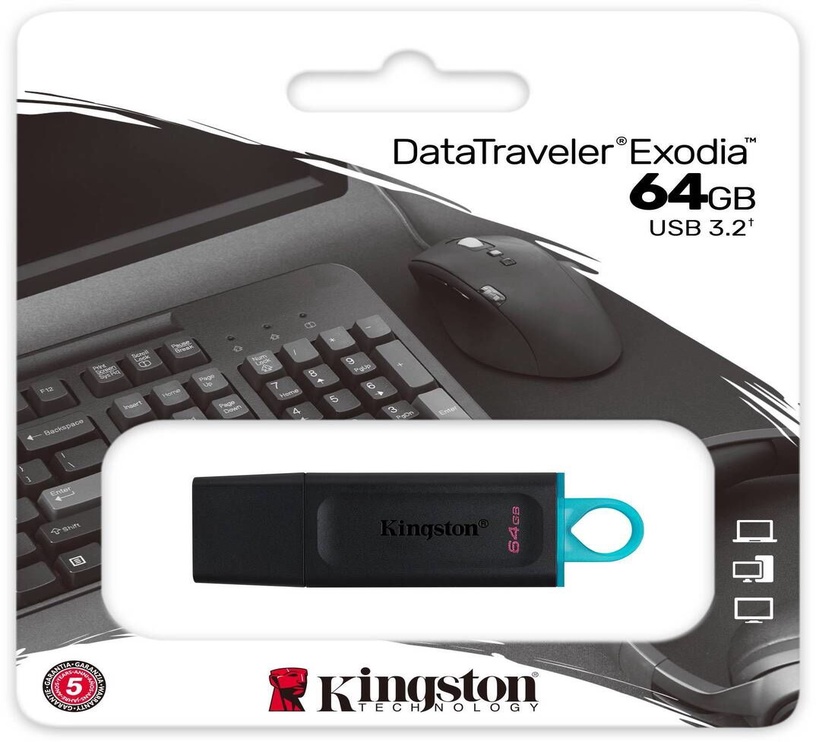 USB zibatmiņa Kingston Exodia, zila/melna, 64 GB