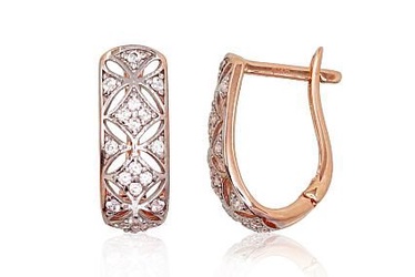Diamond Sky 14K Red Gold Earrings Princess Solid Gold 585