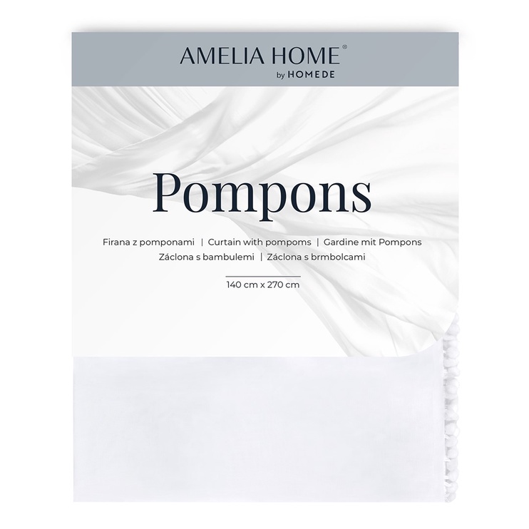 Дневные шторы AmeliaHome Pompons Pleat, белый, 270 см x 140 см