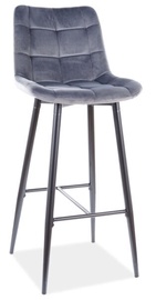 Bāra krēsls Chic H-1 Velvet, melna/pelēka, 45 cm x 37 cm x 109 cm