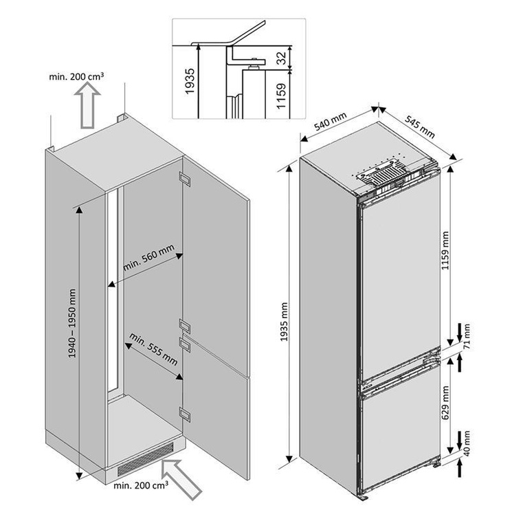 Iebūvējams ledusskapis saldētava apakšā Beko BCNA306E3SN