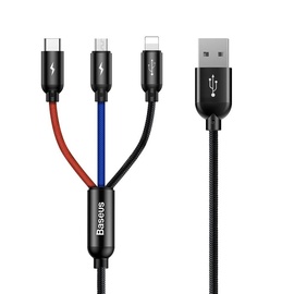 Adapter Baseus, USB Type C/Micro USB/Apple Lightning, 120 cm, must