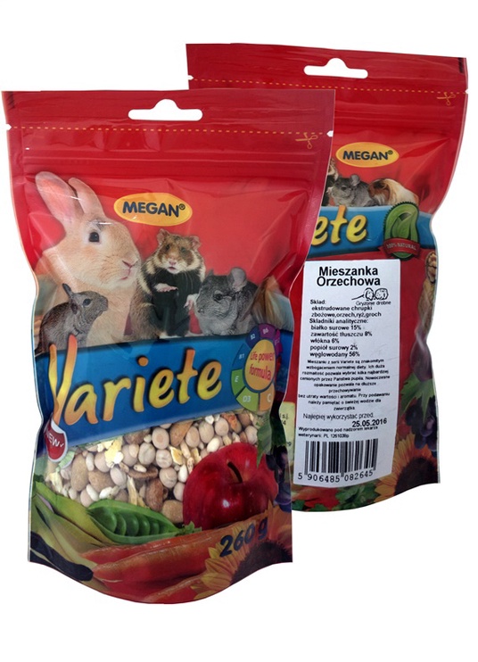 Корм для грызунов Megan Variete, su riešutais, для шиншилл/для кроликов/для морских свинок, 0.260 кг