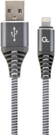 Juhe Gembird USB To Lightning Premium Cotton Braided Cable Grey / White 1m