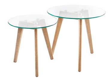 Kavos staliukas Home4you Helena Glass/Oak, 500x500x450 mm