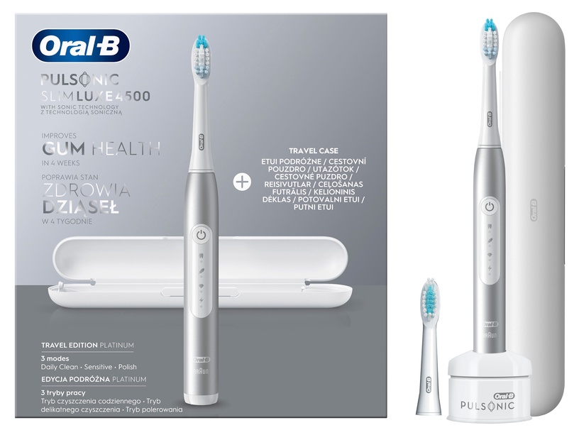 Электрическая зубная щетка Oral-B Pulsonic Slim Luxe 4500 Platinum, белый/серебристый