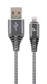 Провод Gembird USB To Lightning Premium Cotton Braided Cable Grey / White 2m