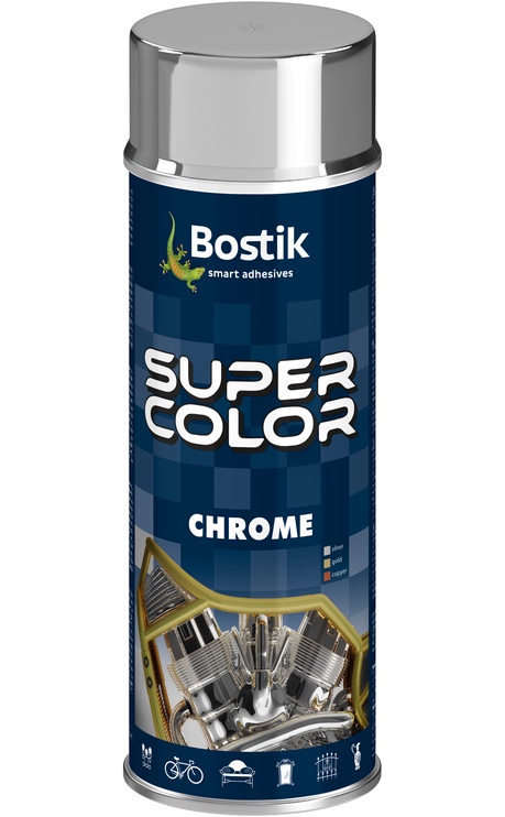 Краски в аэрозоле Bostik Super Color Chrome, декоративный, серебристый, 0.4 л