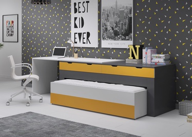 Bērnu gulta Idzczak Meble Smart White/Grey/Yellow, 252x85 cm