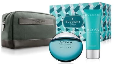 Bvlgari Aqva Pour Homme 100ml EDT + 100ml Aftershave Balm + Cosmetic Bag