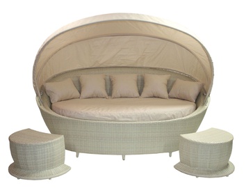 Home4you Muse Sofa w/ Canopy And 2 Foot Stools Beige