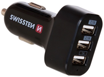 Auto telefona lādētājs Swissten, 3 x USB, melna