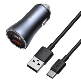 Зарядное устройство Baseus, 2 x USB/USB-C, 100 см, серый