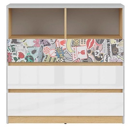 Komoda Black Red White Nandu 90x91x39cm Gray/Oak/White/Sticker