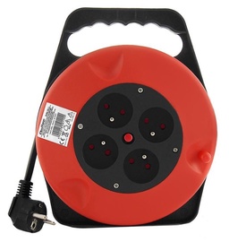 Qoltec Cable Reel 4 Outlets Red 10m
