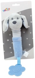 Axiom New Baby Plush Toy With Sound And Teether Dog Blue 17cm