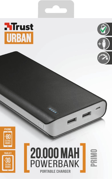 Nešiojamas įkroviklis (Power bank) Trust Primo, 20000 mAh, juoda