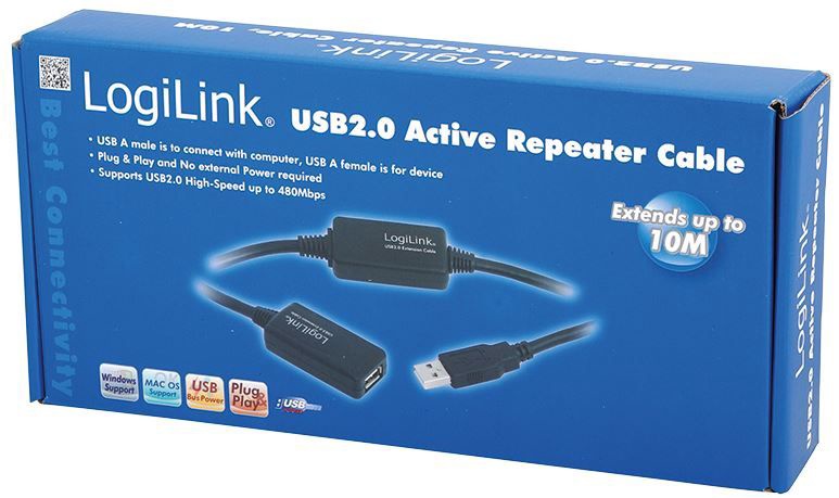 Провод Logilink USB to USB USB 2.0 A male, USB 2.0 A female, 10 м, черный