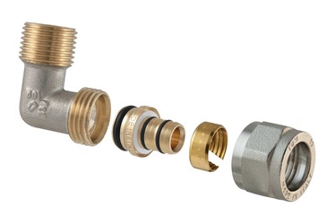 Izjaucams dubultais līkums TDM Brass 1475, 90 °, 18mm x 1/2", misiņš/niķelis