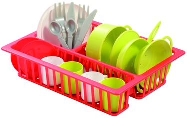 Žaisliniai virtuvės reikmenys, indeliai džiovyklėje Ecoiffier Dish Rack With Dishes, balta/raudona/žalia