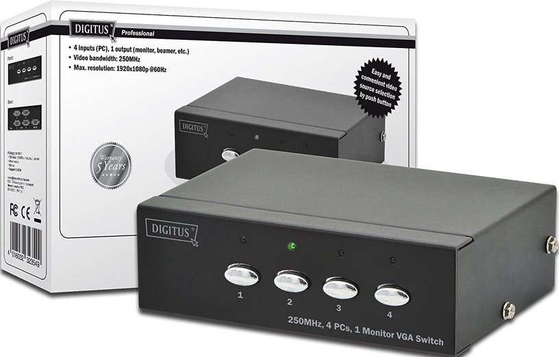 Раздатчик видеосигнала Digitus DS-45100-1 VGA Switch 4-Port, 1920 x 1080