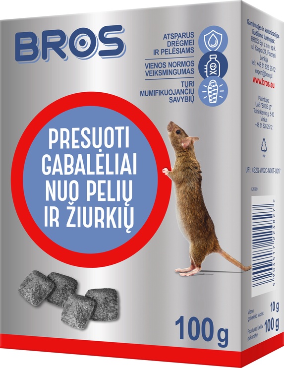 Ķīmiska viela pret kaitēkļiem Bros Mice/Rat Wax Block 100g