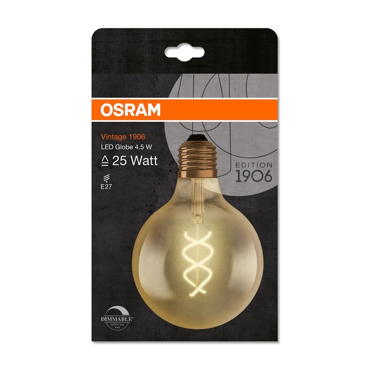 Spuldze Osram LED, G125, silti balta, E27, 4.5 W, 300 lm