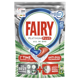 Indaplovių kapsulės Fairy Allin1 Platinum Plus Lemon Quick Wash, 45 vnt.