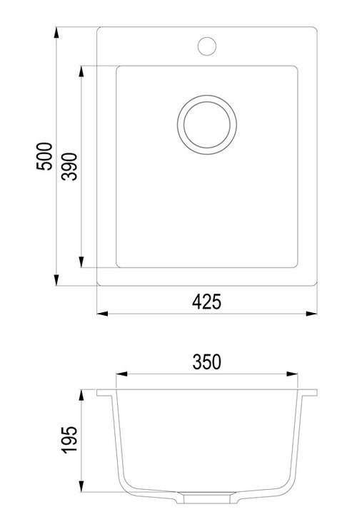 Köögivalamu Aquasanita Simplex SQS 100-110 AW, kivimass, 425 mm x 500 mm x 195 mm