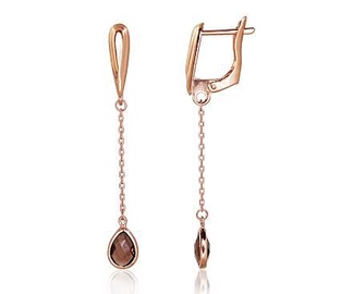 Diamond Sky 14K Red Gold Smoky Quartz Earrings Diana X Solid Gold 585