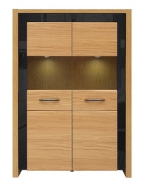 Black Red White Arosa LED Glass Cabinet Natural Oak/Black Gloss