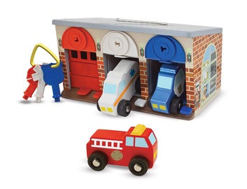 Transporto žaislų rinkinys Melissa & Doug Keys & Cars Rescue Garage 4607, įvairių spalvų