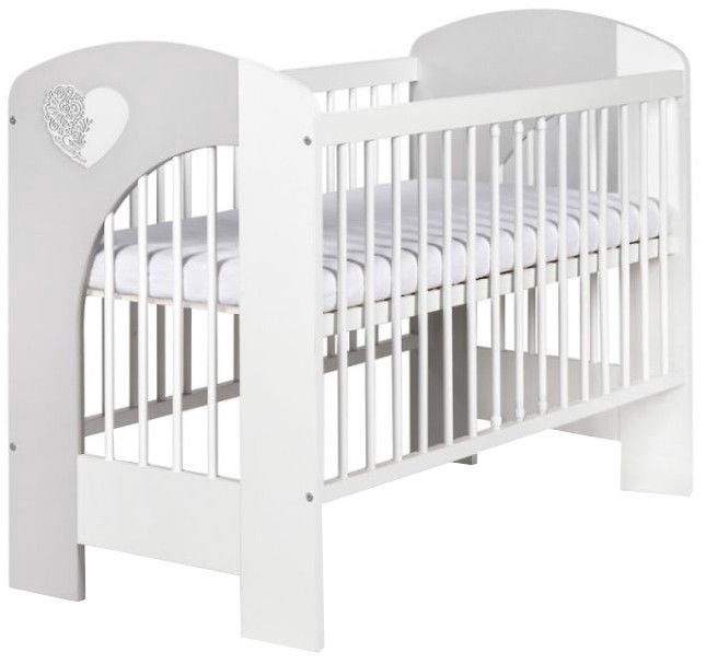Детская кровать Klups Nel Heart, белый/серый, 125 x 66 см