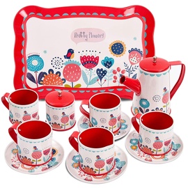 Rotaļlietu tējas komplekts ASKATO Childrens Tea Set, balta/sarkana/gaiši zila