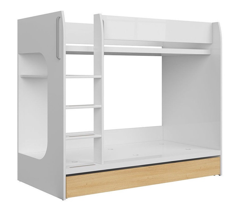 Lova dviaukštė Princeton, balta/ąžuolo, 184.5 x 96.5 cm, su patalynės dėže